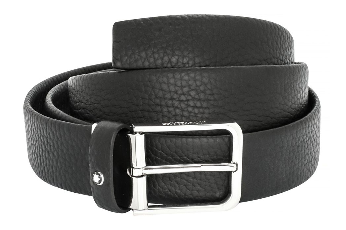 Montblanc Men Black Leather and Stainless Steel Belt 120cm